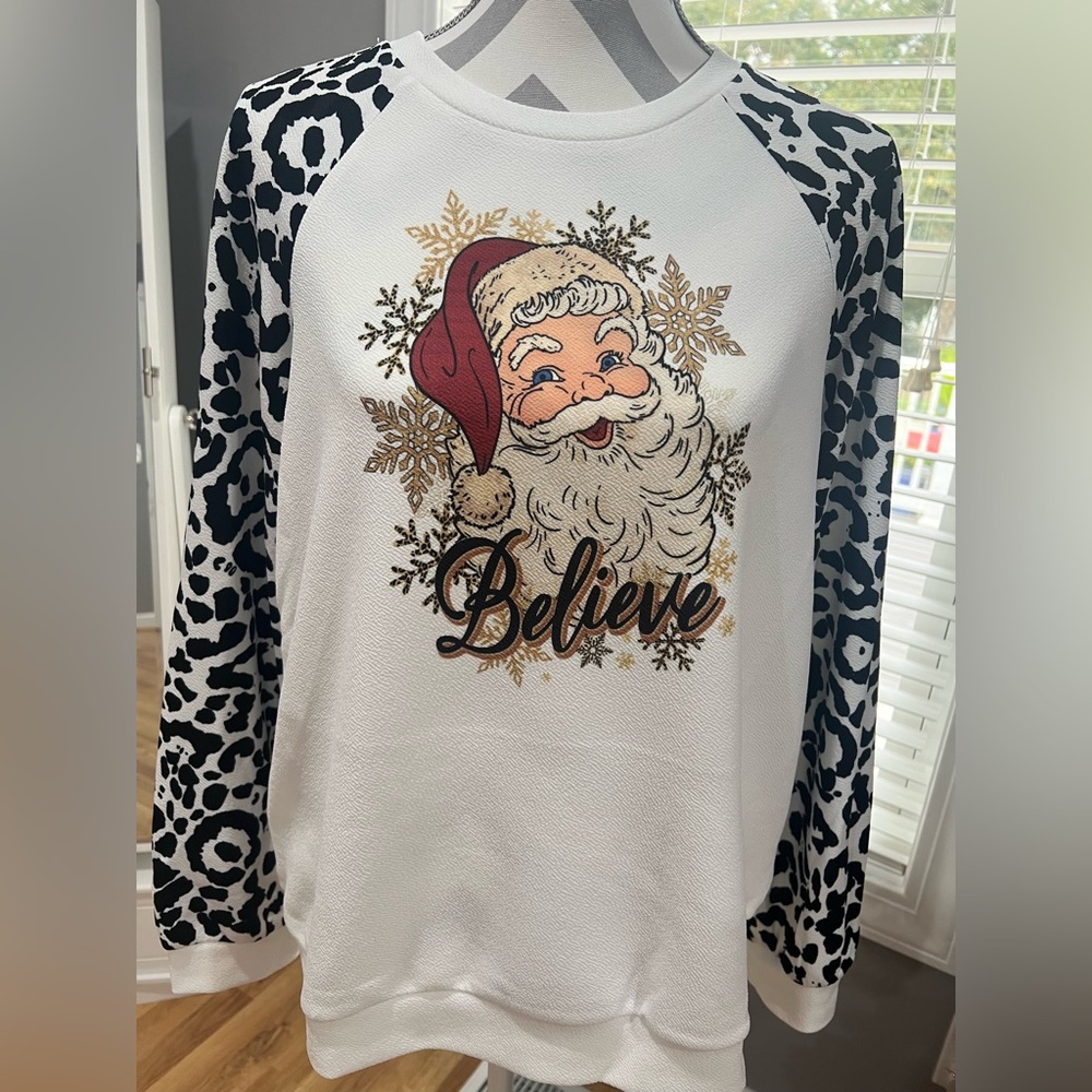 Large Santa Believe Christmas Long Sleeve Shirt 🎄